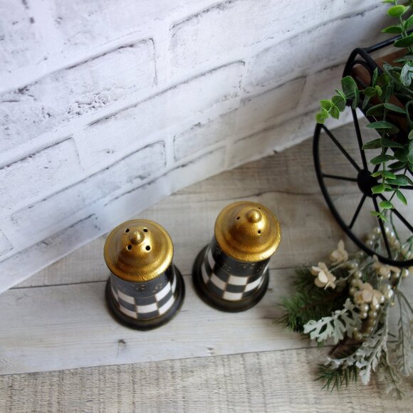 Large Checked Salt and Pepper Shaker Set Courtly Style Decor Buffalo Check Decor - Picture 6 of 8